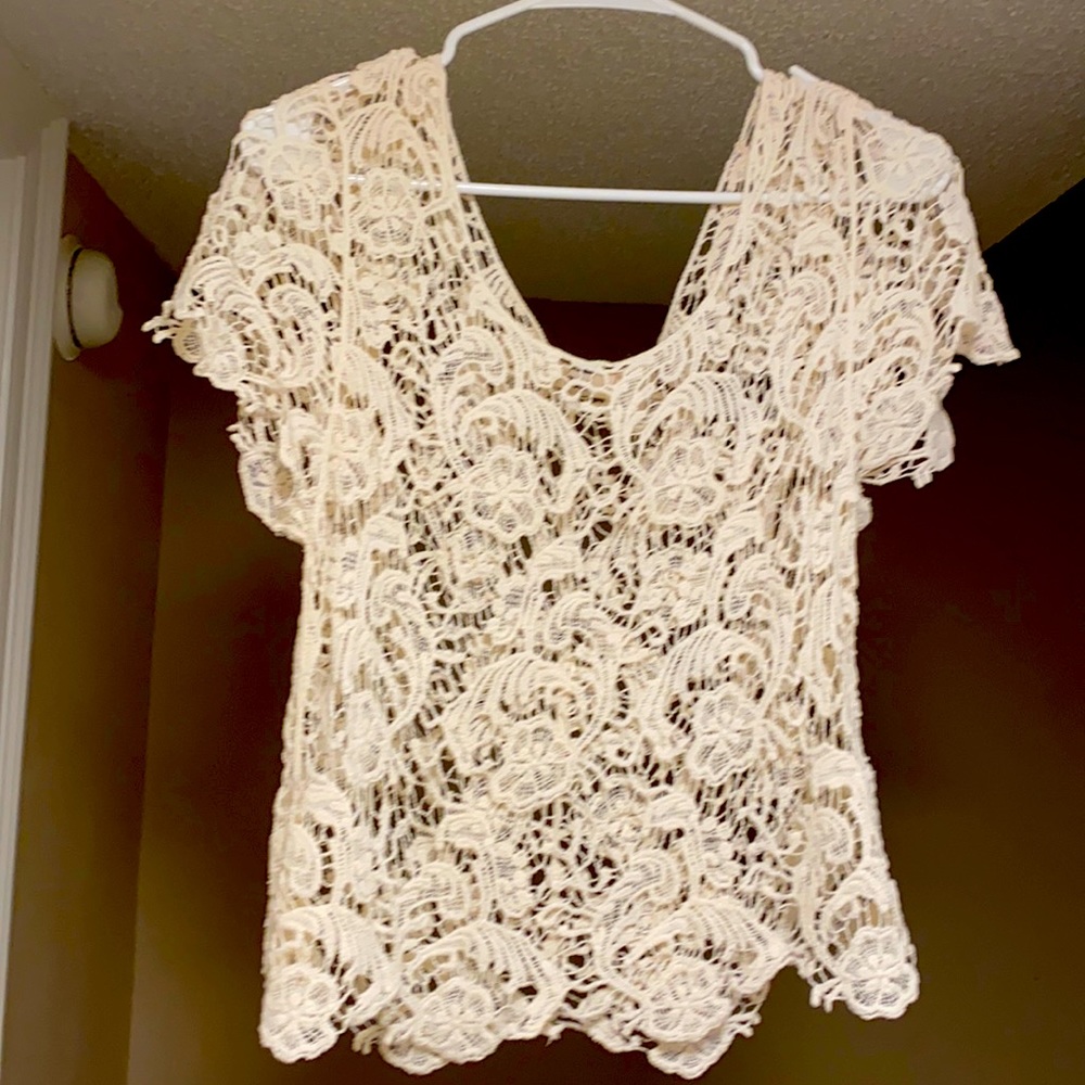 Cream cotton lace cut out blouse